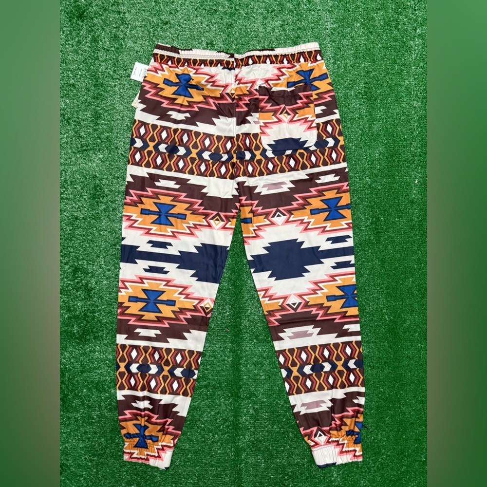 Aztec Elastic Waist Pants in Maroon, Pink & Orange